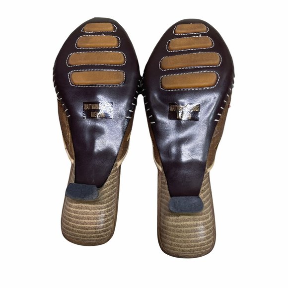 Go Max Brown Leather 90’s Beaded Slip On Mules size 8 - Picture 3 of 3